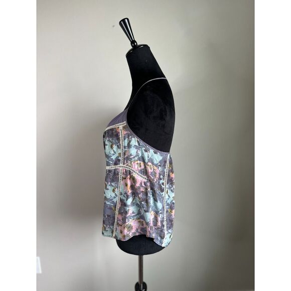 SILENCE AND NOISE Women's Silk Floral Print Zip Front Halter Neck Tank Size M - Picture 2 of 7